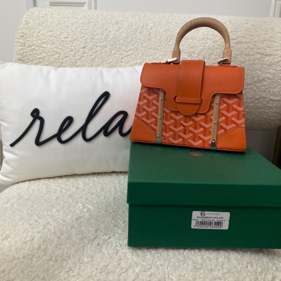 Goyard Mini Orange Structured Saigon Top Handle Bag Coated Canvas w/Leather - Picture 15 of 16